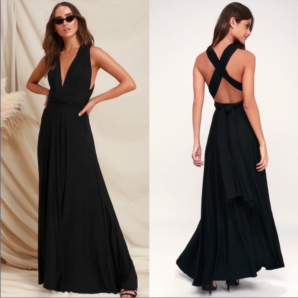 NWT Tricks of the Trade Black Maxi Dress Sz XL rayon raw hemline  multiway
